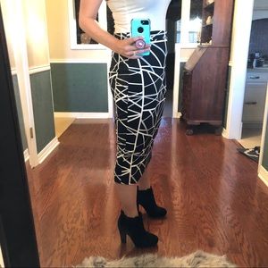 Pixley black and white striped pencil skirt